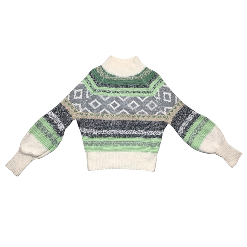 Frye green white print turtleneck cropped pullover sweater XS